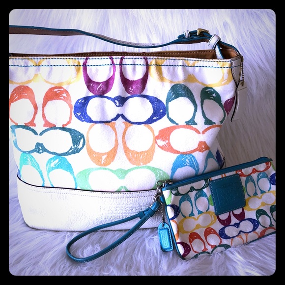 Coach Handbags - COACH bag & wristlet multicolor signature